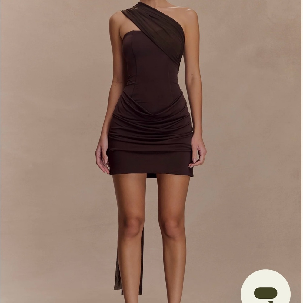Meshki Mattea One-Shoulder Chocolate Dress